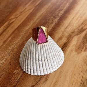 24K Gold Double Dipped Pink Druzy Quartz Ring